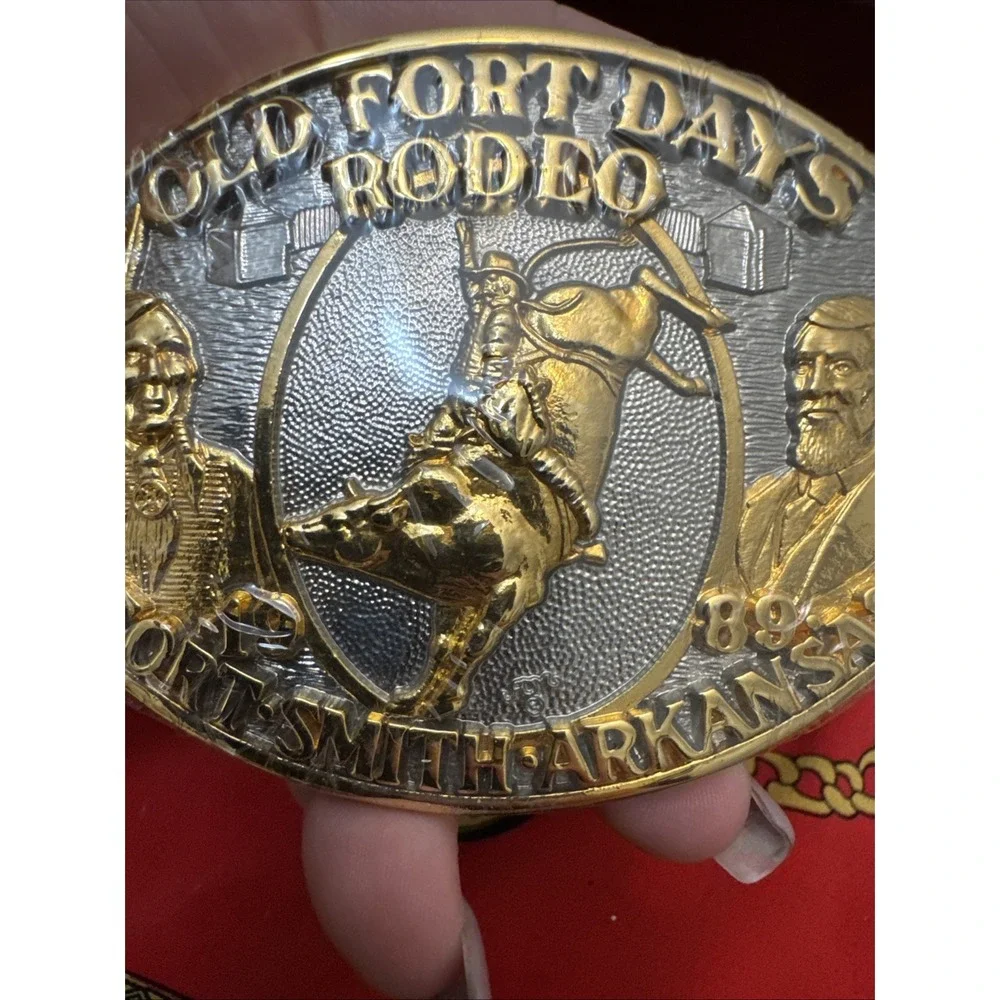 Old Fort Dats Rodeo 1989 Fort Smith Arkansas Belt Buckle NEW! Gold Plated W Box